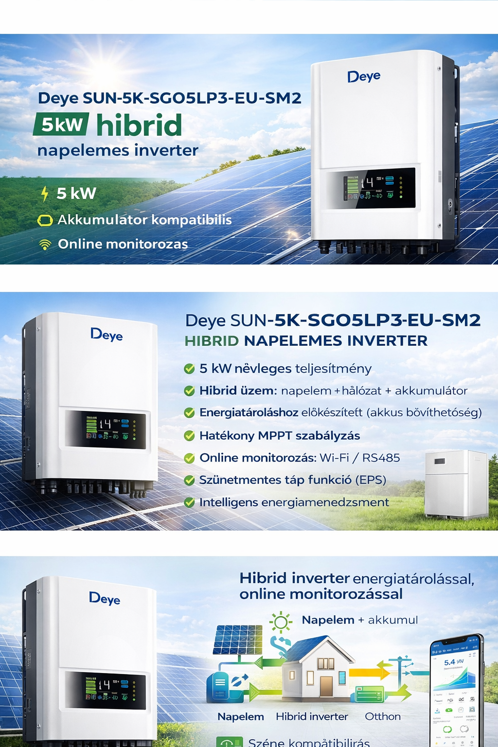 Deye SUN-5K hibrid inverter 5kW | 3 fázis | Kedvező ár